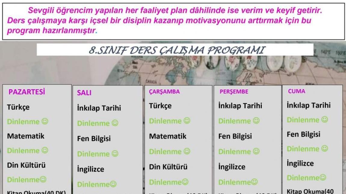 8 Sinif Ders Calisma Programi Merkez Ortaokulu